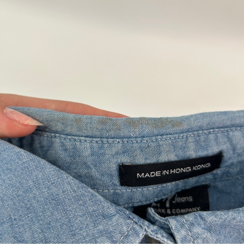 90s NY‎ & Co Denim Chambray Button Down Top Sz S Baggy - Picture 7 of 14